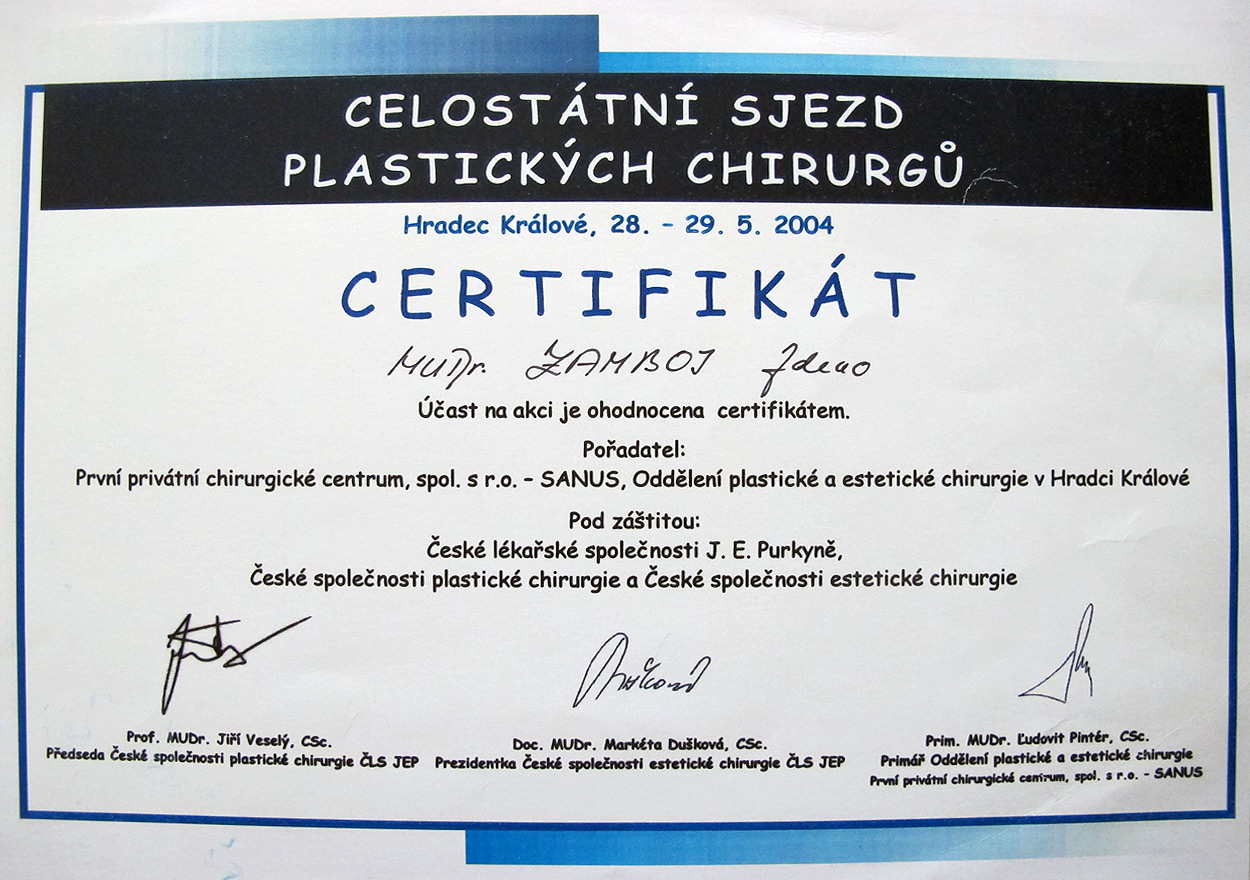 Certifikát Zjazd plastických chirurgov