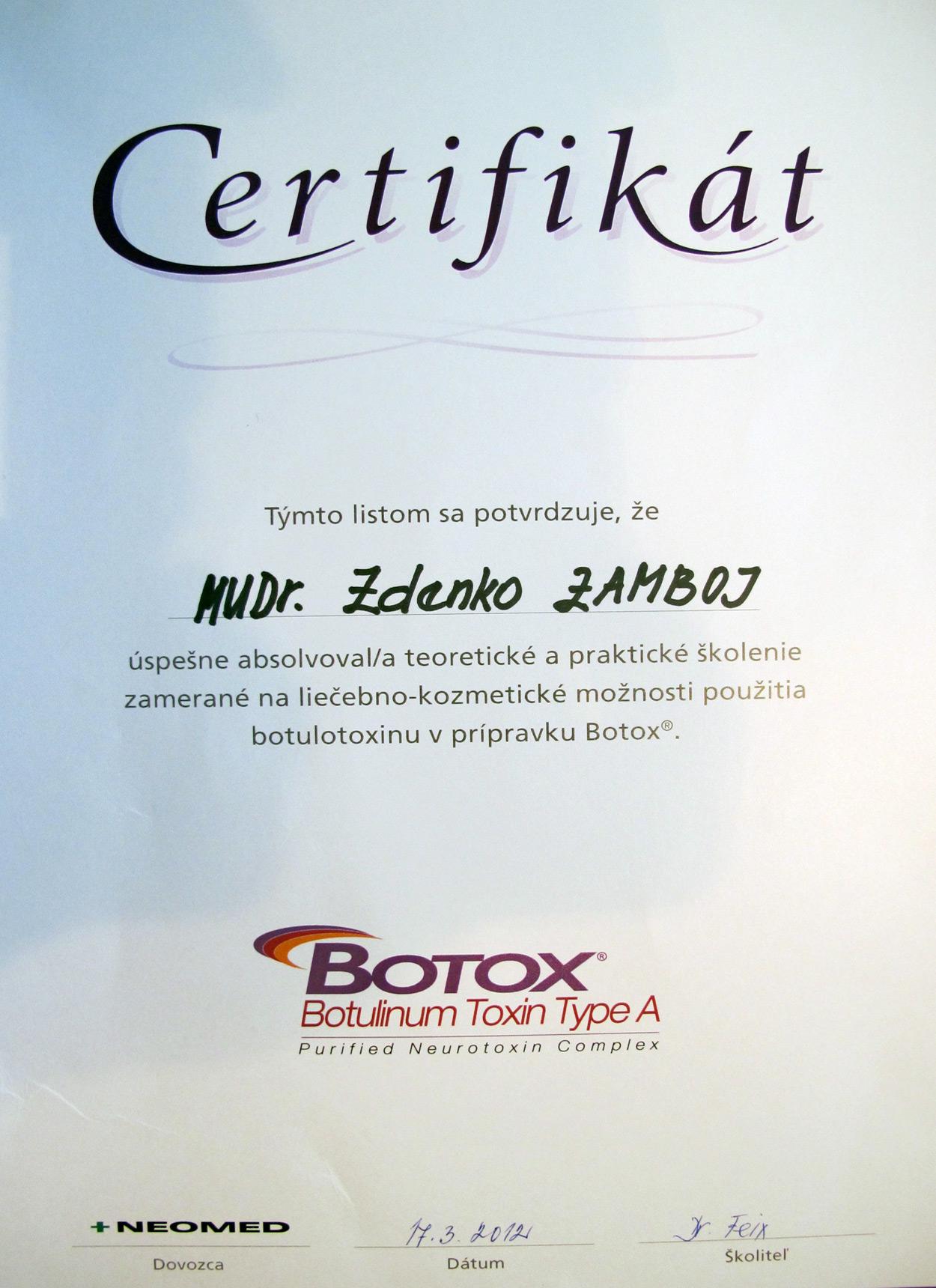 Certifikát Botulotoxin Neomed