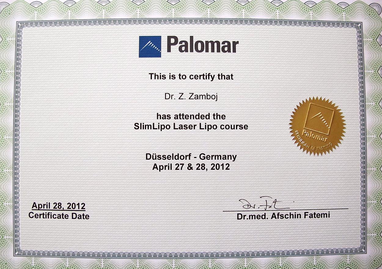 Certifikát Slimlipo Laser Germany